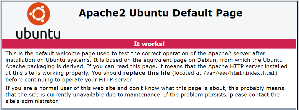 Apache is running confirmation screen