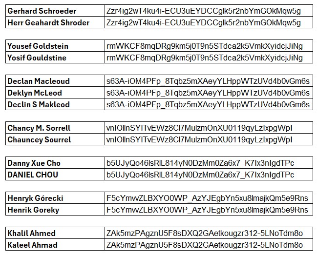 Matching individual person names and organization names with AI examples