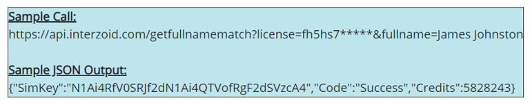 Fuzzy and similarity matching sample API call