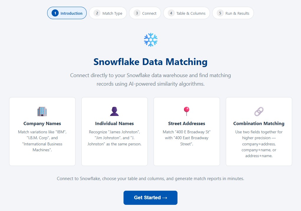 Snowflake Data Matching Wizard