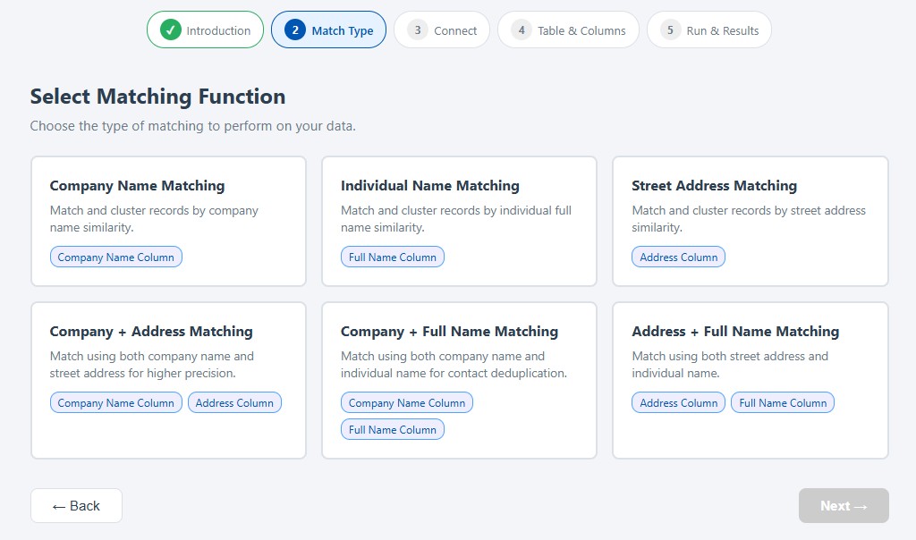 Snowflake Data Matching Wizard Functions